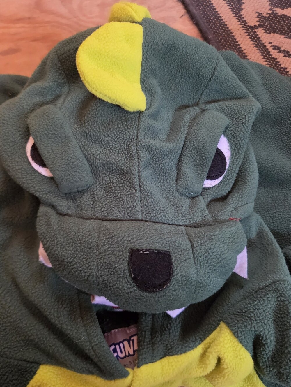 Funziez Silver Lilly Dinosaur Onesie Costume Adult S Green Yellow Plush Dino